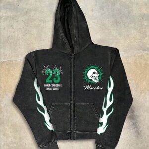 Macabre Black Hoodie with Green Flame Design